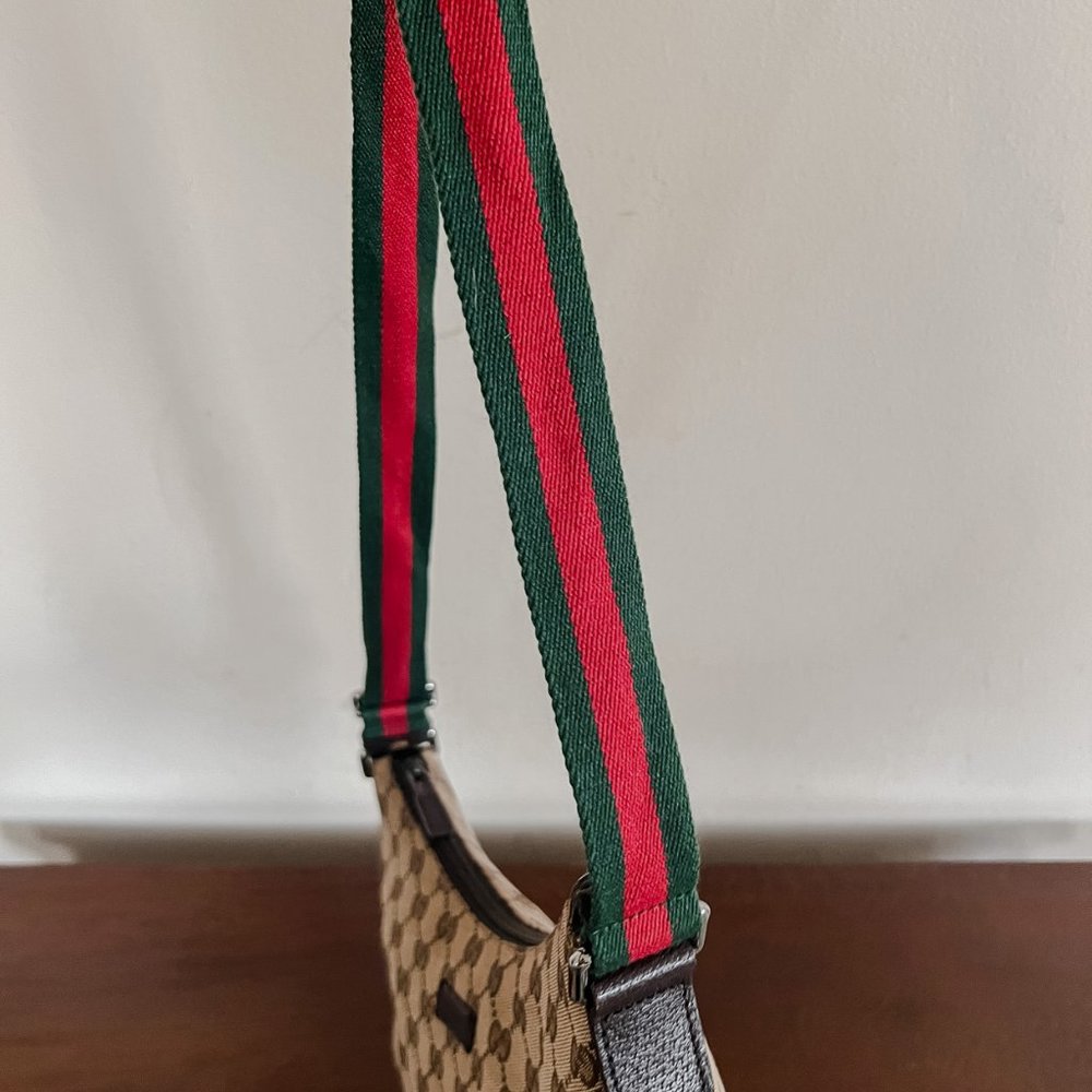 Gucci Brown GG Canvas Hobo with Green & Red Stripe Strap - Picture 8 of 10